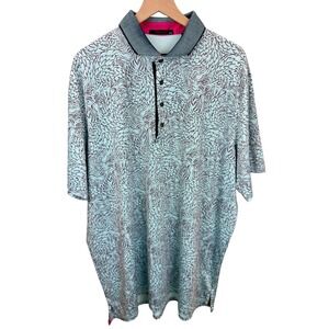 Greyson Den Of Thieves Wolf Pattern Golf Polo Shirt Teal Mens Size XXL